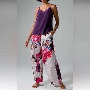 Soma Grandiose Bloom Crinkle Satin Wide Leg Pull on Pajama Pants New Size Large
